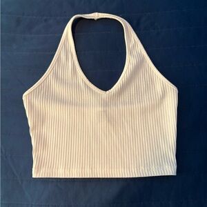 SHEIN White Ribbed Halter Crop Top